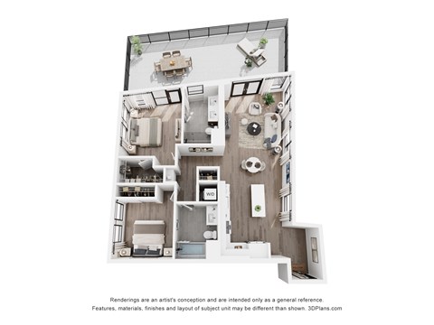 Floor plan for 2 beds, 2 baths, 1178 sqft